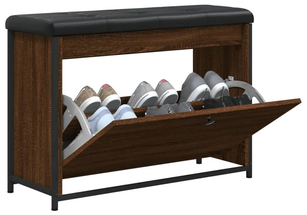 Panca portascarpe cassetto ribaltabile rovere marrone 82x32x56