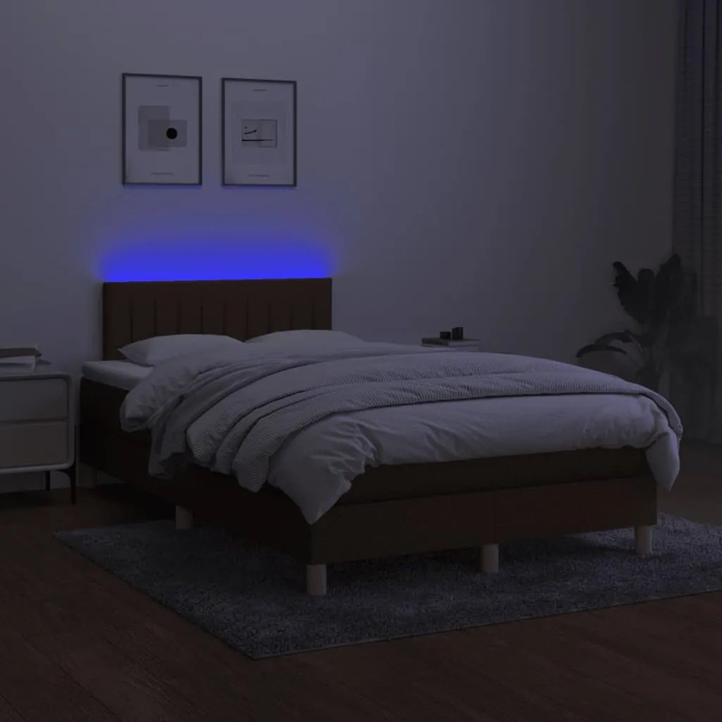 Letto a Molle Materasso e LED MarroneScuro 120x190cm in Tessuto