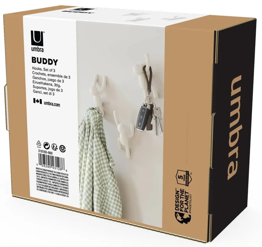 Ganci in plastica da parete in set da 3 Buddy - Umbra