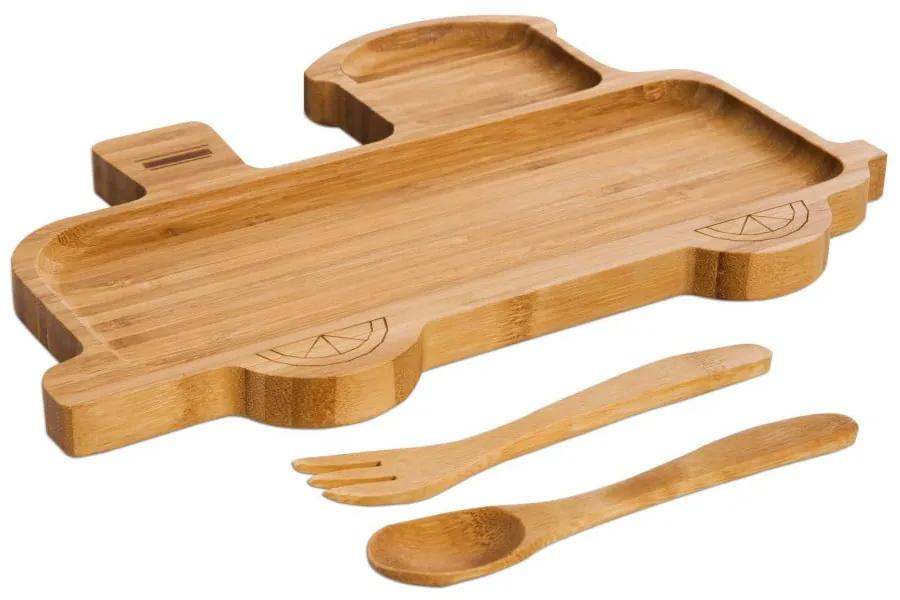 Set di piatti per bambini a forma di treno e posate in legno di bambù Trainy - Bambum