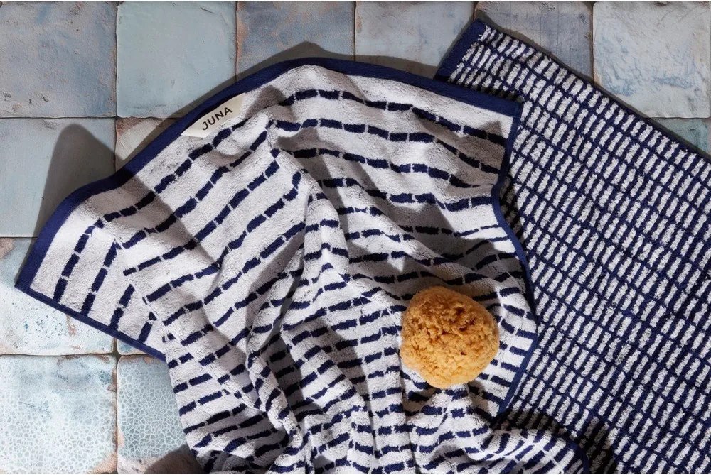 Asciugamano tipo terry bianco/blu in misto bambù 50x100 cm Nuance – JUNA