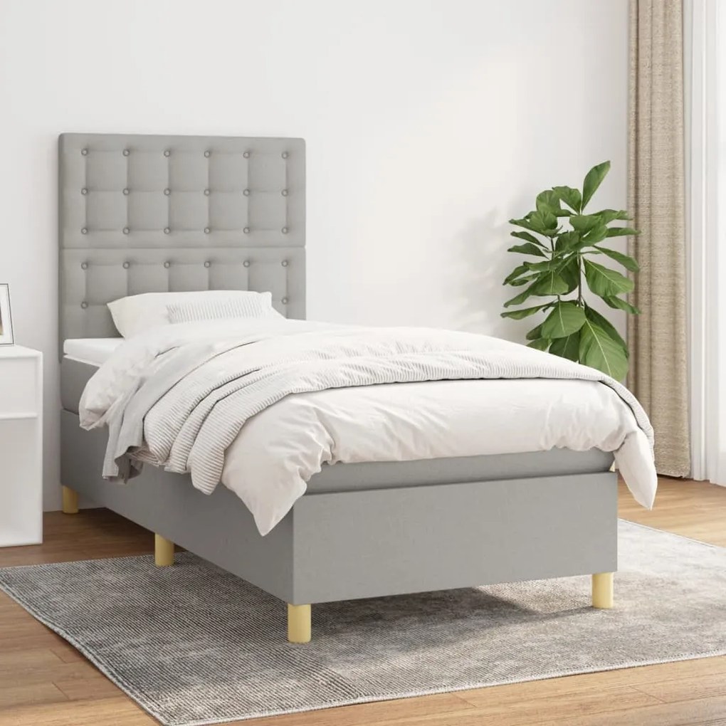 Giroletto A Molle Con Materasso Grigio Chiaro 80x200 Cm Tessuto /