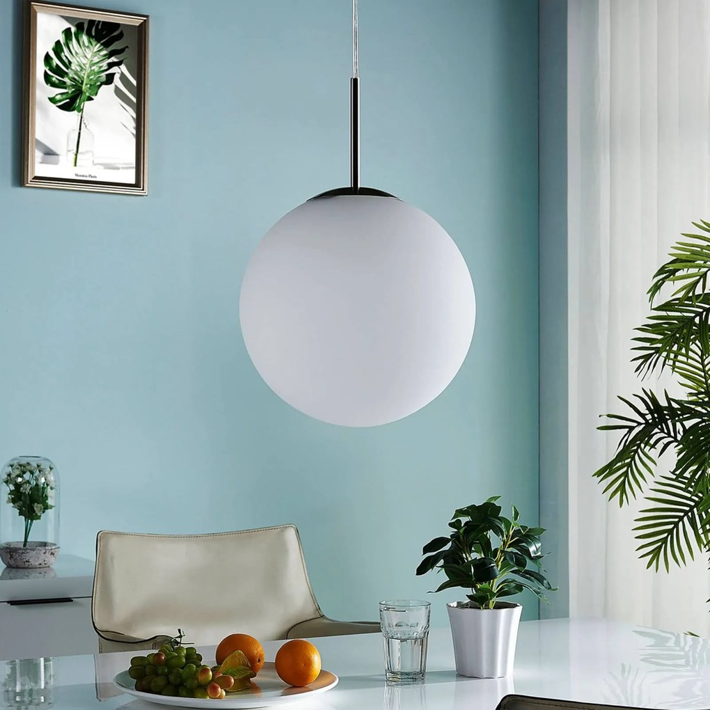 Lindby lampada a sospensione Marike, Ø 30 cm, bianco, vetro, globo, E27