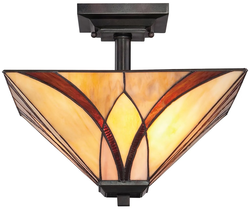 Lampadario Tiffany Asheville Metallo Bronzo Valiant 2 Luci E27