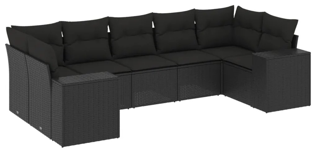 Set divani da giardino con cuscini 7pz nero polyrattan