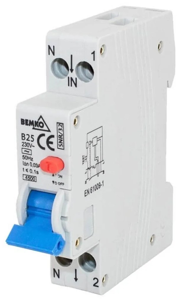 Interruttore Magnetotermico B Differenziale 2Poli 1P - 10A - 30mA - Tipo AC
