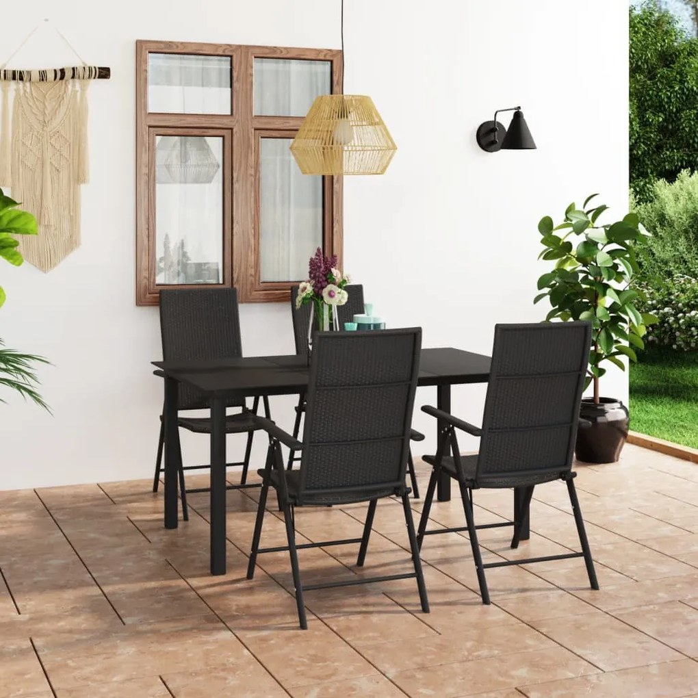 Set da pranzo da giardino 5 pz nero