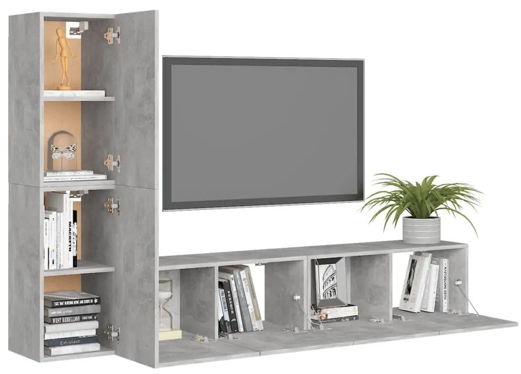 Set di mobili porta tv 4 pz grigio cemento in legno multistrato