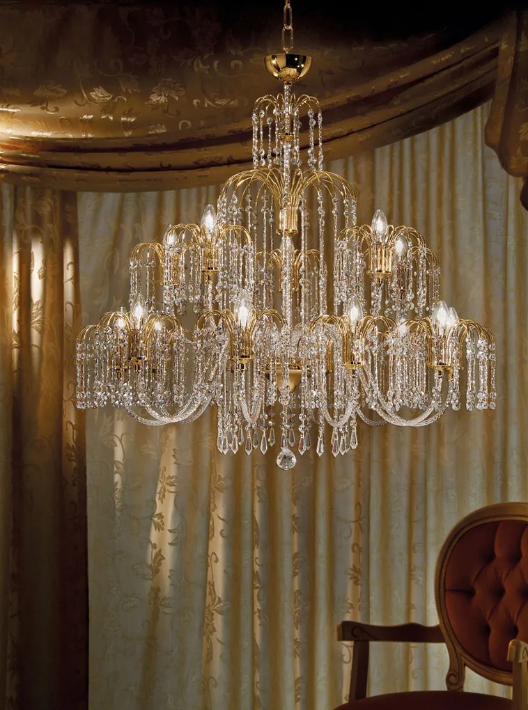 Lampadario 15 luci cristallo 406/10+5 Royal Crystal  Arredoluce Oro 24 kt