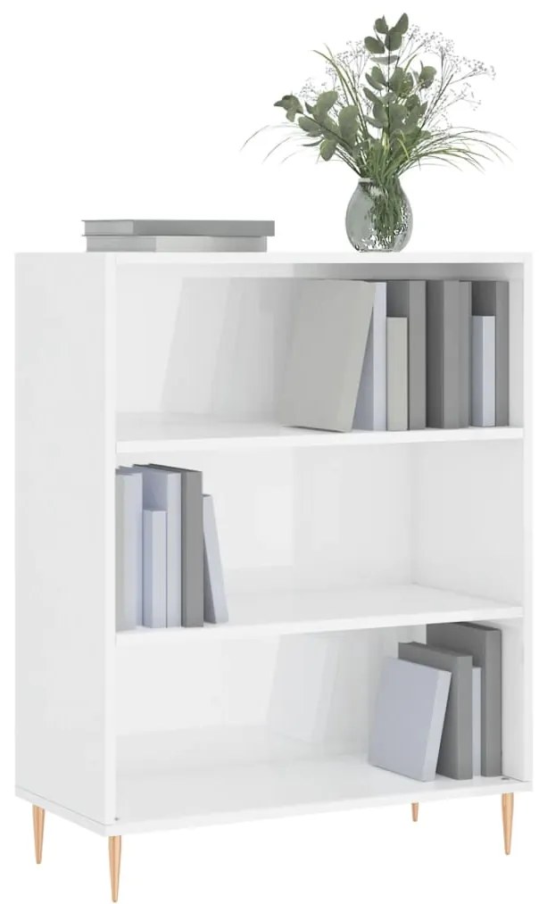 Libreria Bianco Lucido 69,5x32,5x90 cm in Legno Multistrato