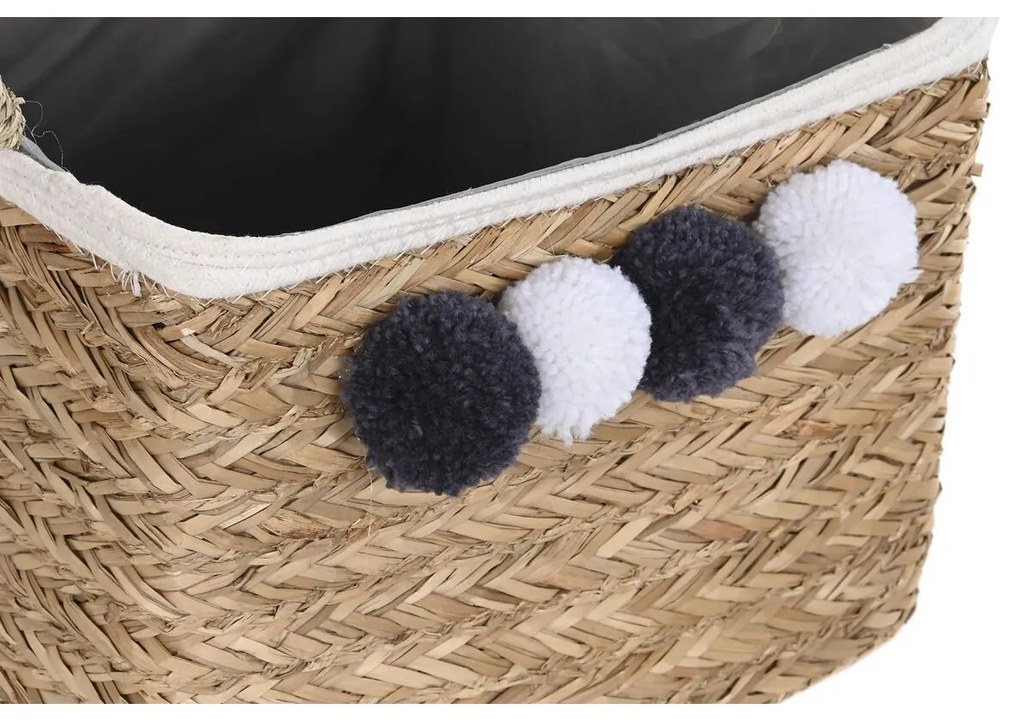 Set di Cestini DKD Home Decor Naturale Cotone Pompon Fibra naturale (33 x 33 x 25 cm)