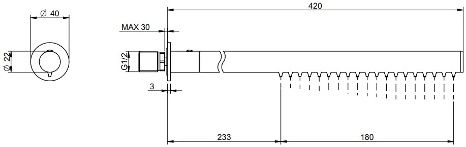 Treemme 22mm RWIT1147IS02 soffione stick a parete 36 cm in acciaio inox satinato