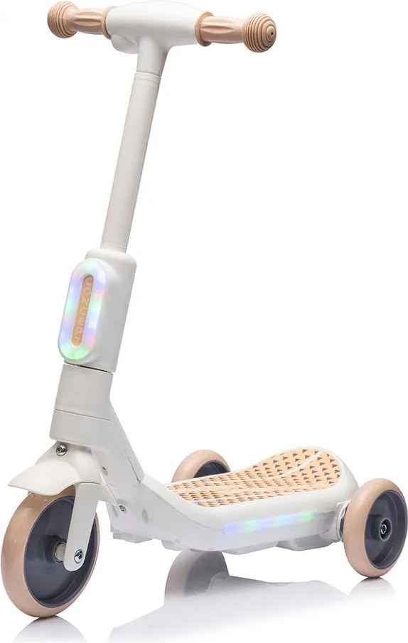 Monopattino Elettrico Deluxe a 3 Ruote 67x32x69 cm Luci LED RGB Casco e Protezioni Incluse Beige...