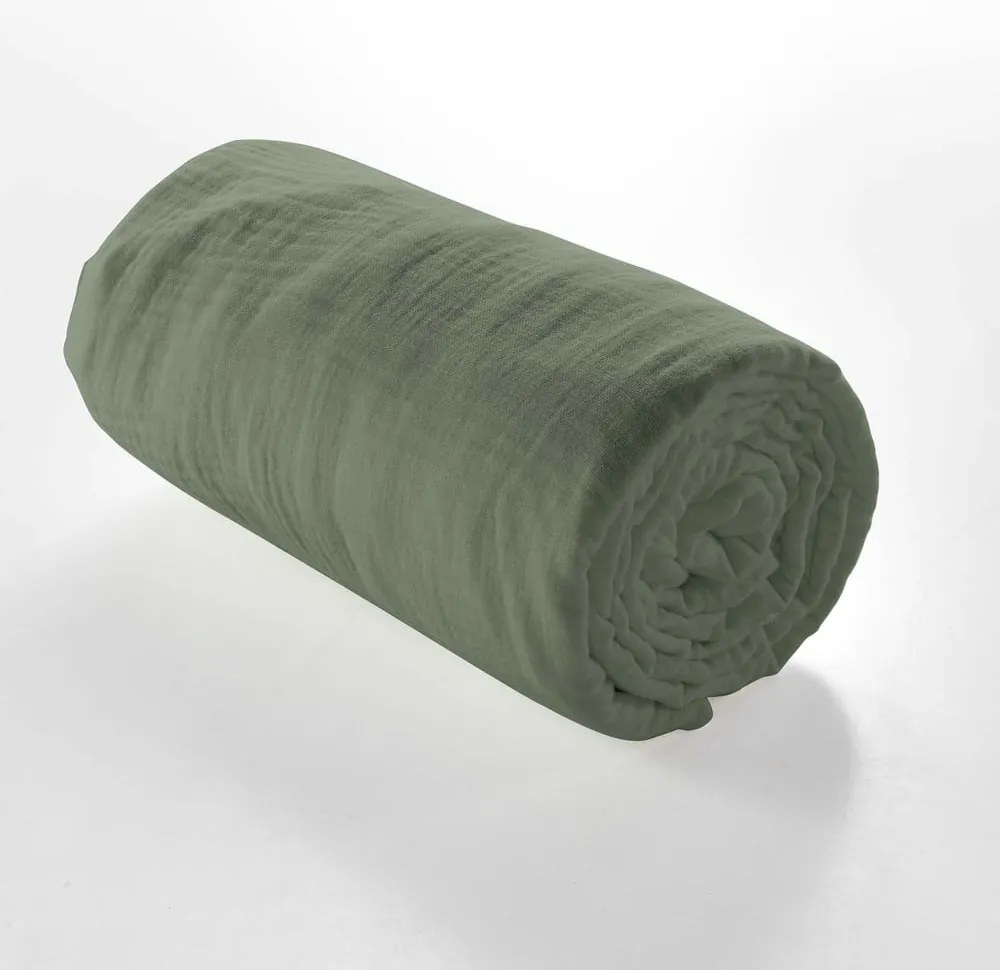 Telo in mussola elasticizzata cachi 160x200 cm Angelia - douceur d'intérieur