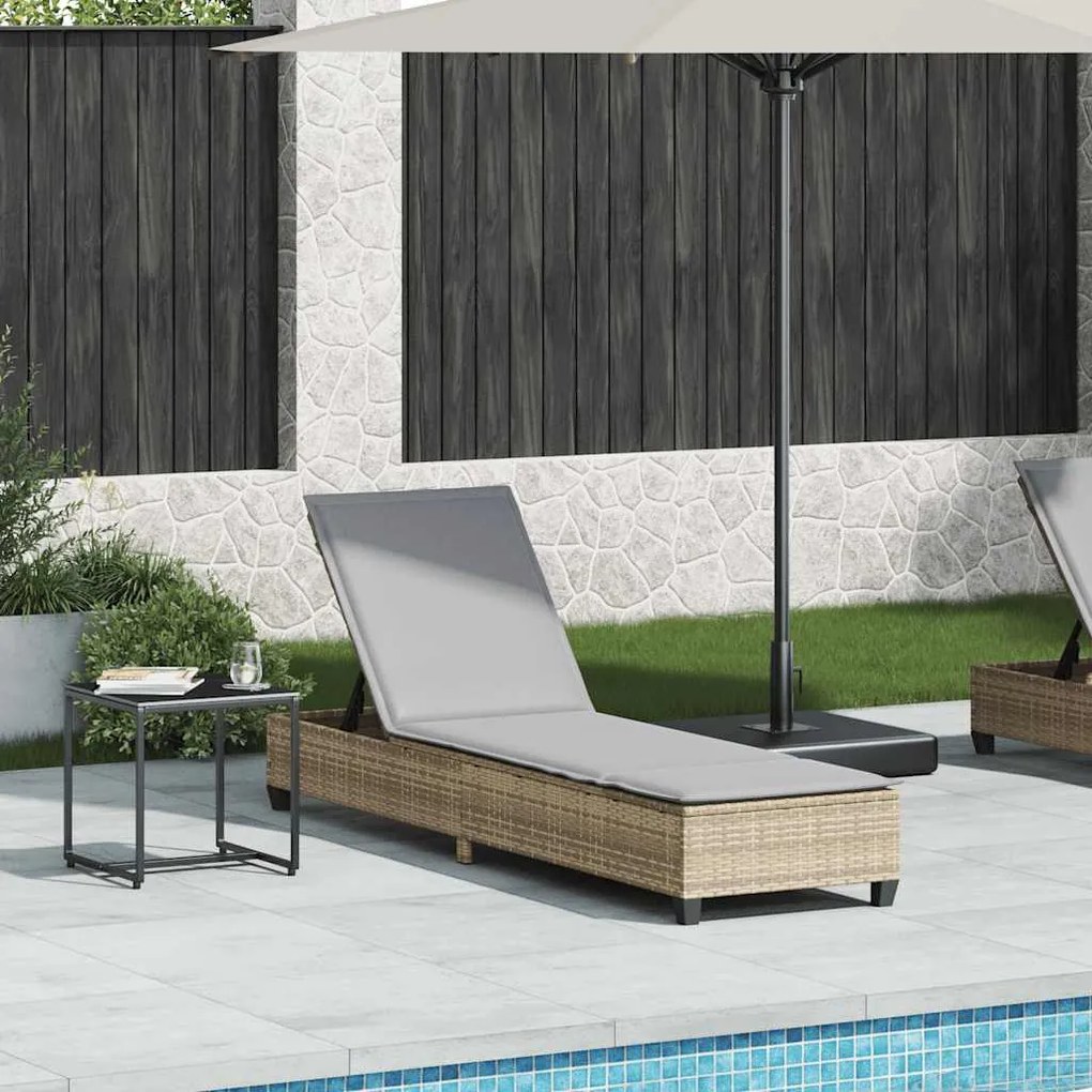 Lettino Prendisole Con Cuscini Beige 55x200x25,5cm Polyrattan /
