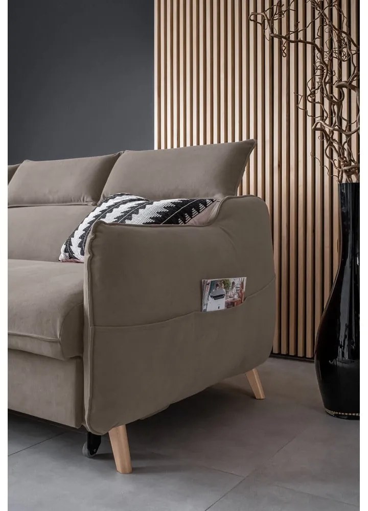 Divano letto angolare in velluto marrone chiaro (angolo sinistro) Sweet Harmony - Miuform