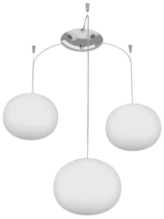 Sospensione Contemp Decentratori Soft Metallo Cromo Vetro Opaco 3 Luci E14
