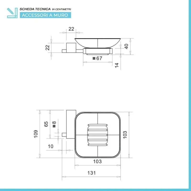 Set accessori a muro 6 pezzi in acciaio cromato e viti incluse Unica