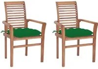 Sedie da Pranzo 2 pz con Cuscini Verdi in Massello di Teak 3062615