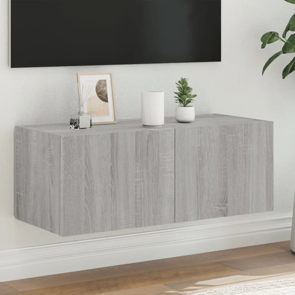 Mobile Tv A Parete Con Luci Led Grigio Sonoma 80x35x31 Cm /