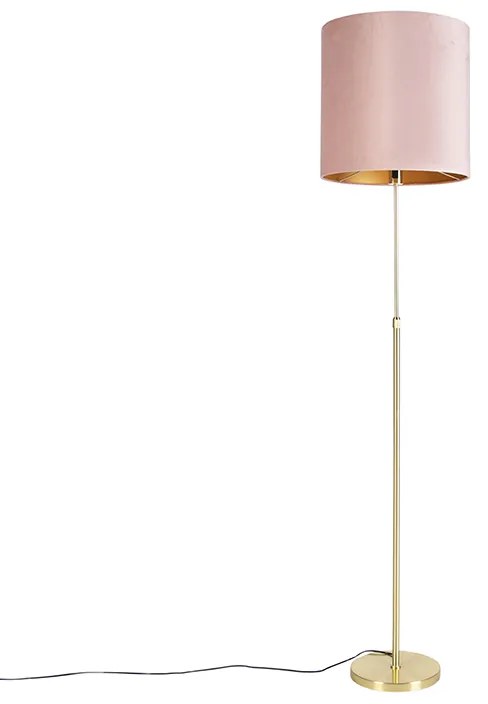 Lampada da terra oro/ottone con paralume in velluto rosa 40/40 cm - Parte
