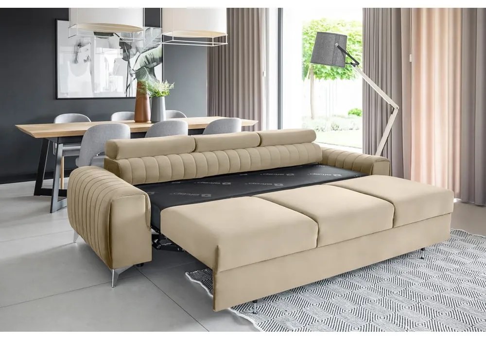 Divano marrone chiaro allungabile e rivestimento in velluto 261 cm Laurence – ELTAP