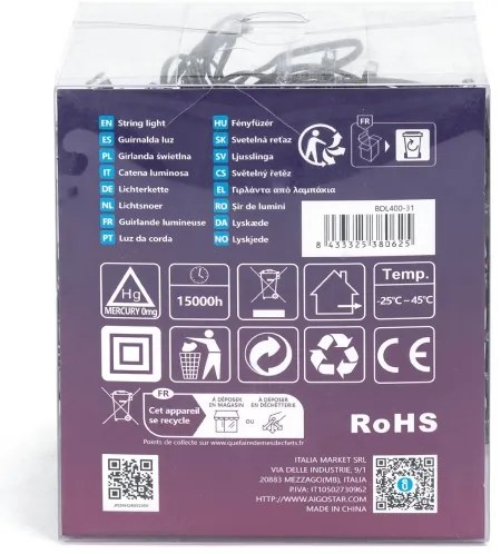 Aigostar - Catena LED natalizia da esterno 400xLED/8 funzioni 23m IP44 bianco caldo