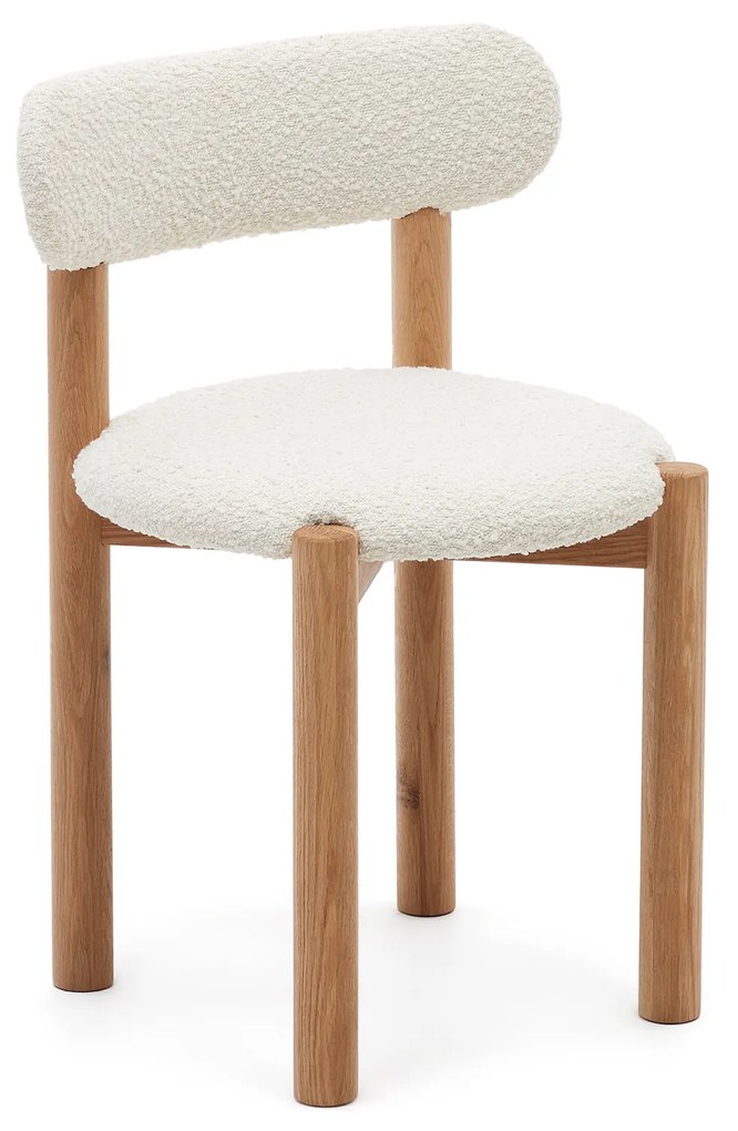 Kave Home - Sedia Nebai in tessuto bouclÃ© bianco e struttura di legno massiccio di rovere con finitura