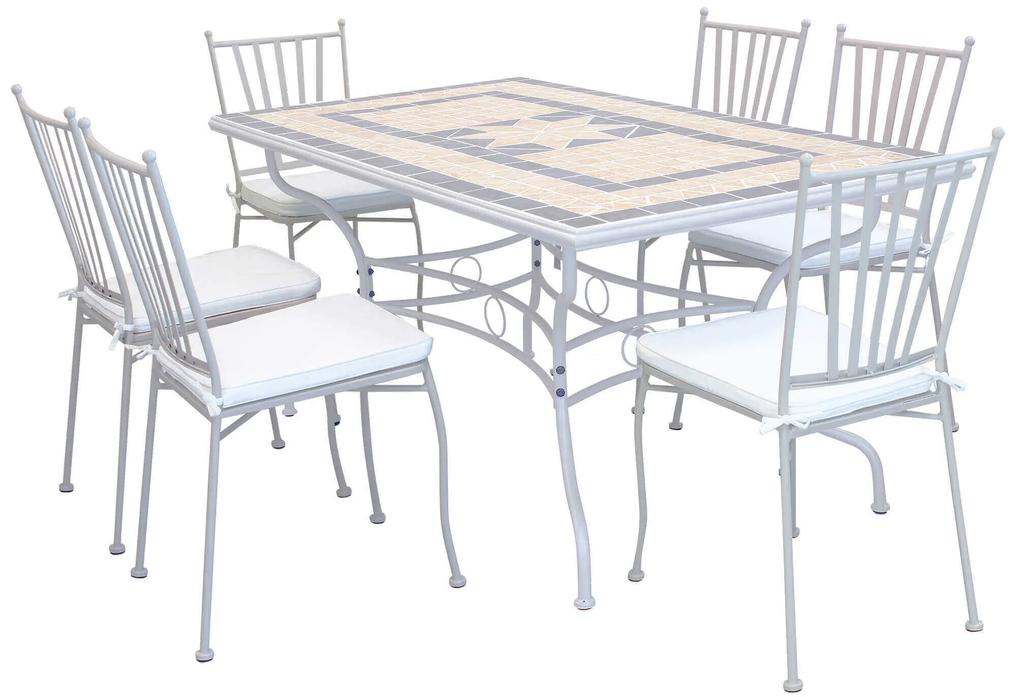 VENTUS - set tavolo in alluminio e teak cm 160 x 90 x 74 h con 6 sedie Ventus