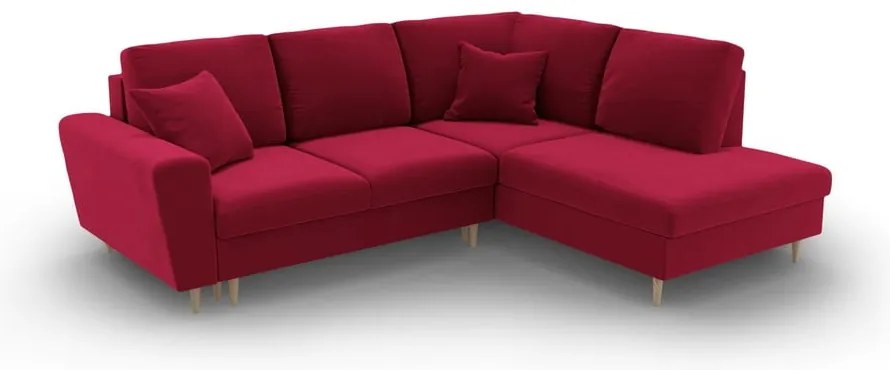 Divano angolare rosso allungabile e con contenitore (con penisola a destra/a L) con rivestimento in velluto Kyoto – Cosmopolitan Design