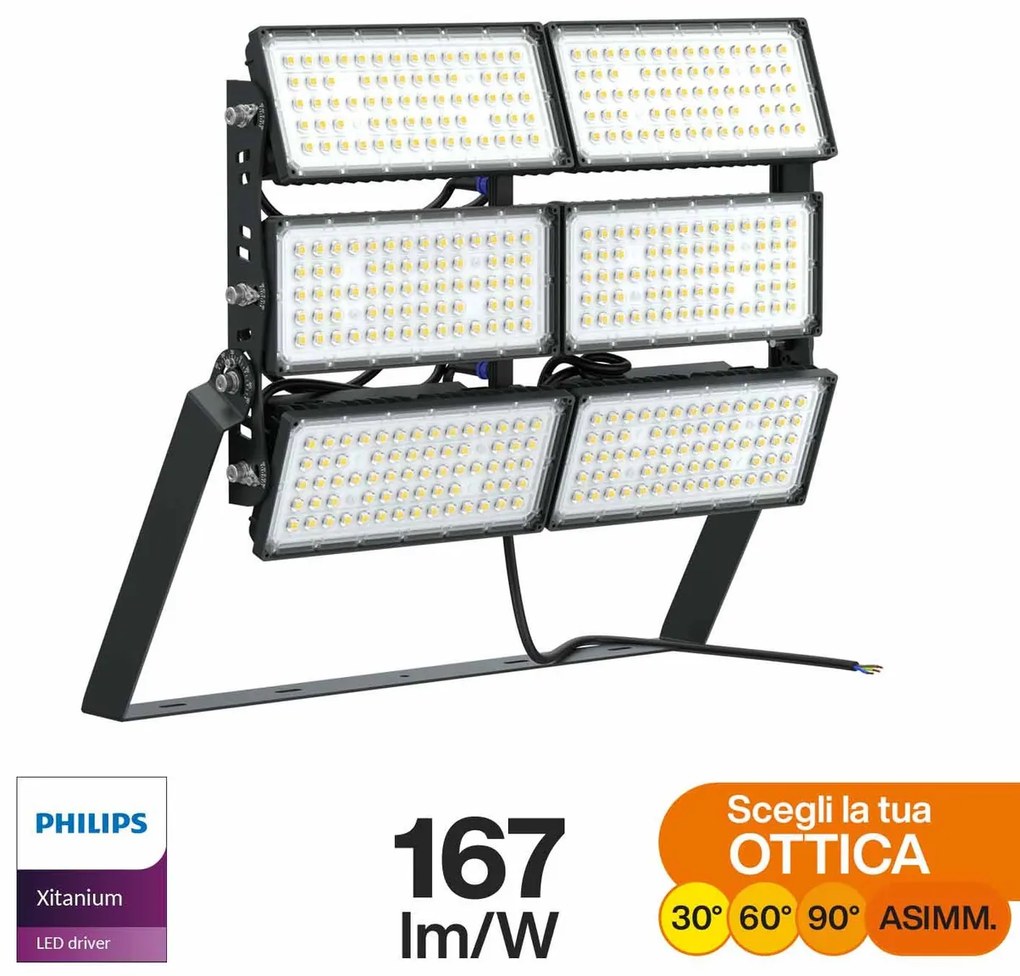 Faro Modulare LED 1.200W IP66 167lm/W No Flickering con driver Philips Colore Bianco Freddo 5.000K