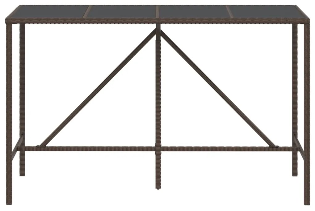 Tavolo bar con piano in vetro marrone 180x70x110 cm polyrattan