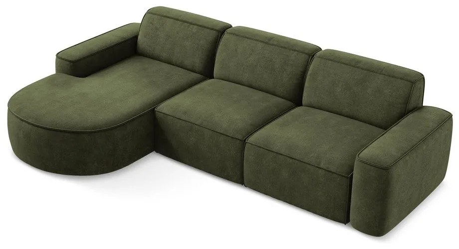 Divano angolare verde (con penisola a sinistra/con chaise lounge) con rivestimento in ciniglia Omao – Makamii