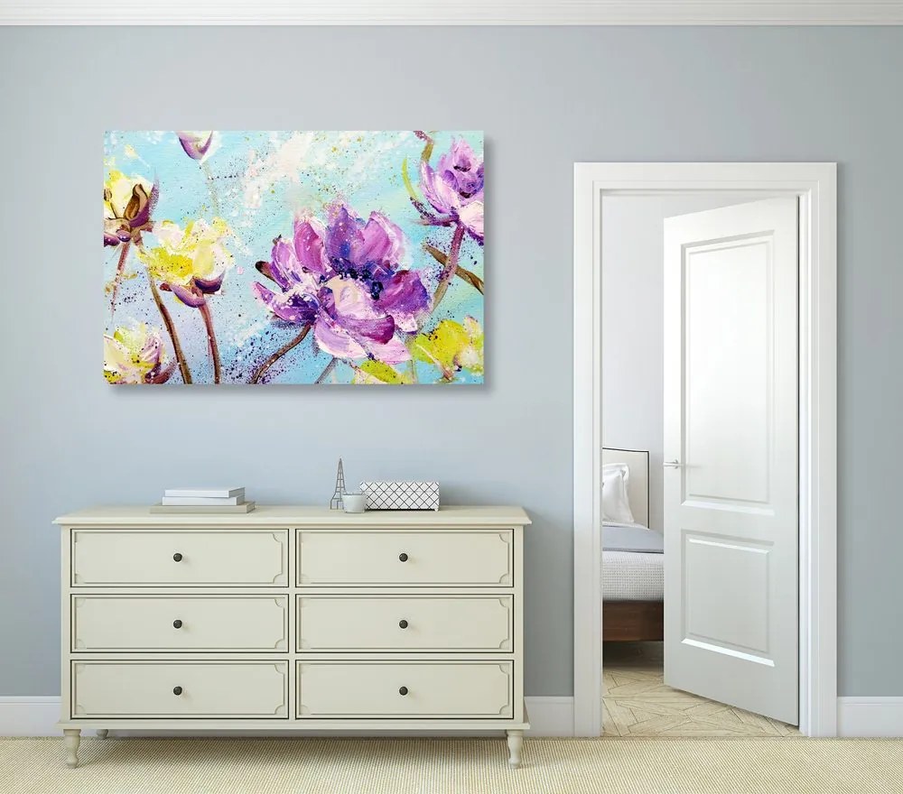 Stampa su tela – Fiori viola e gialli dipinti