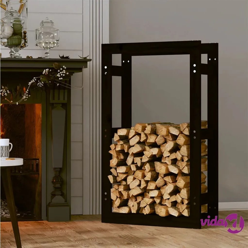 vidaXL Portalegna Nero 60x25x100 cm in Legno Massello di Pino