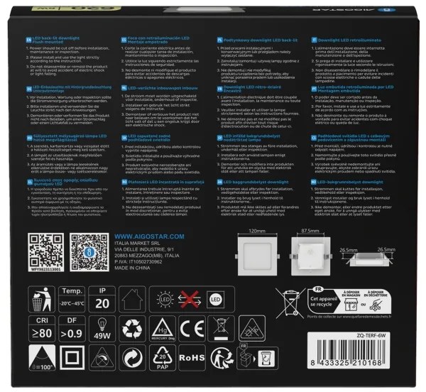 Aigostar - Plafoniera da incasso LED/6W/230V 4000K 12x12 cm bianca