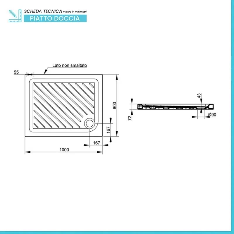 Piatto doccia 80x100 rettangolare in ceramica bianco Dolomite Gemma