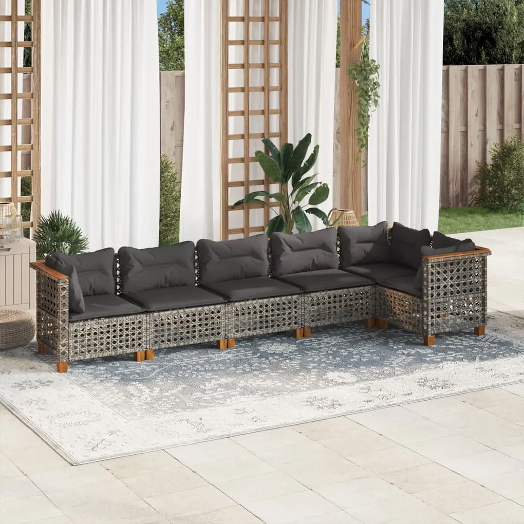 Set divano da giardino 6 pz con cuscini grigio in polyrattan