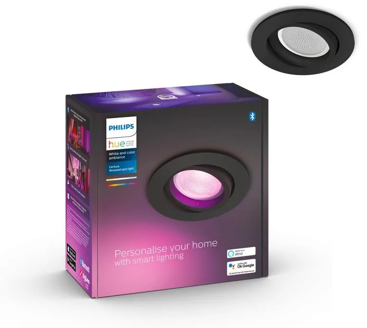 Faretto da incasso con fonte luminosa orientabile GU10 PHILIPS HUE CENTURA HUE nero Luce rgbw