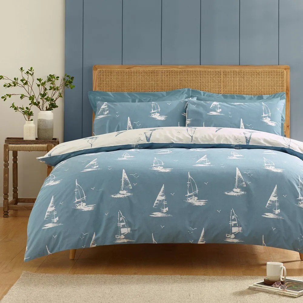 Set copripiumino e federa blu per letto matrimoniale 3 pezzi 200x200 cm Salcombe Boats – Catherine Lansfield