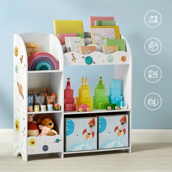 Libreria per bambini ANET con scatole in tessuto bianco