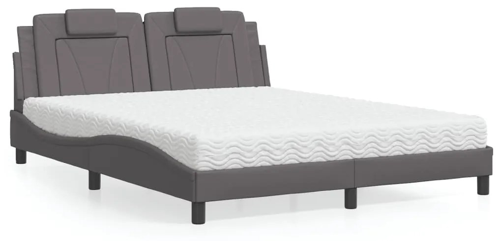 Letto Con Materasso Grigio 160x200 Cm İn Similpelle /