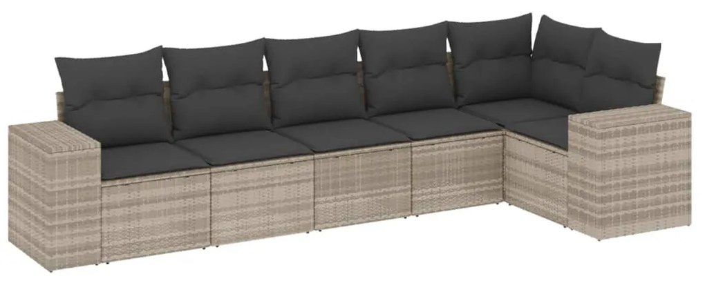 Set divano da giardino 6pz con cuscini grigio chiaro polyrattan