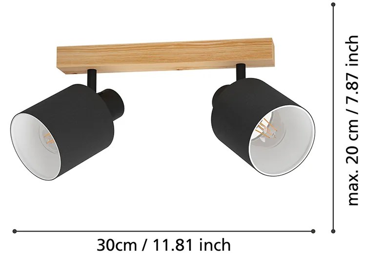 Plafoniera Industrial Batallas 2 Luci Legno Marrone E Nero