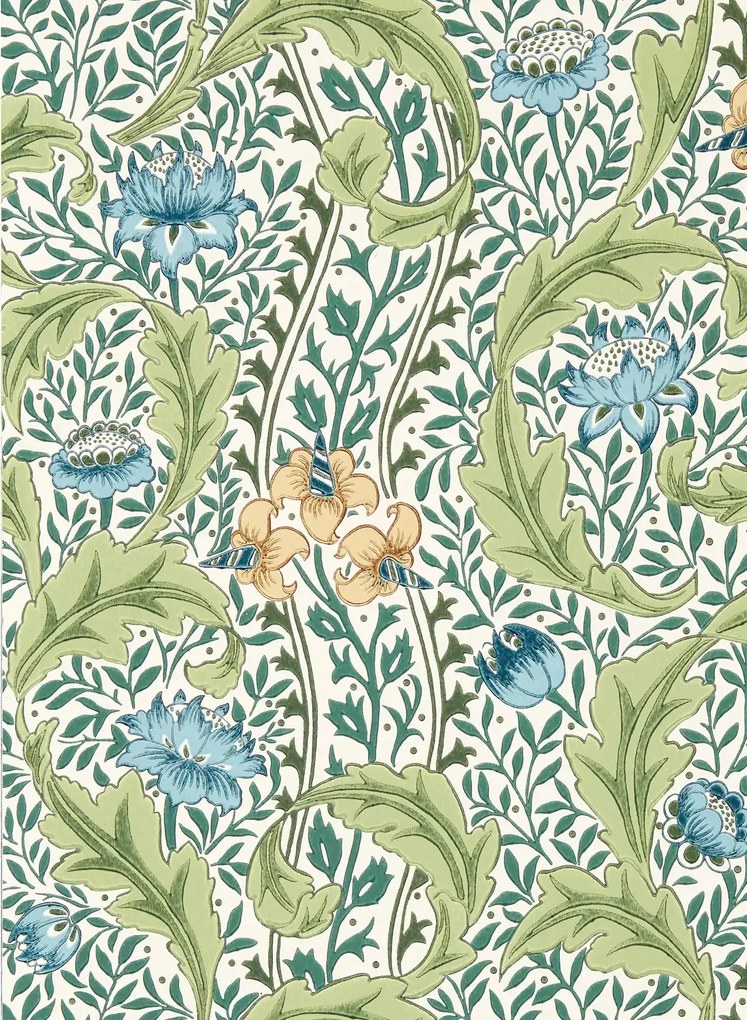 Morris & Co Carta da parati Wild Tulip & Vine - Nettle/ Woad
