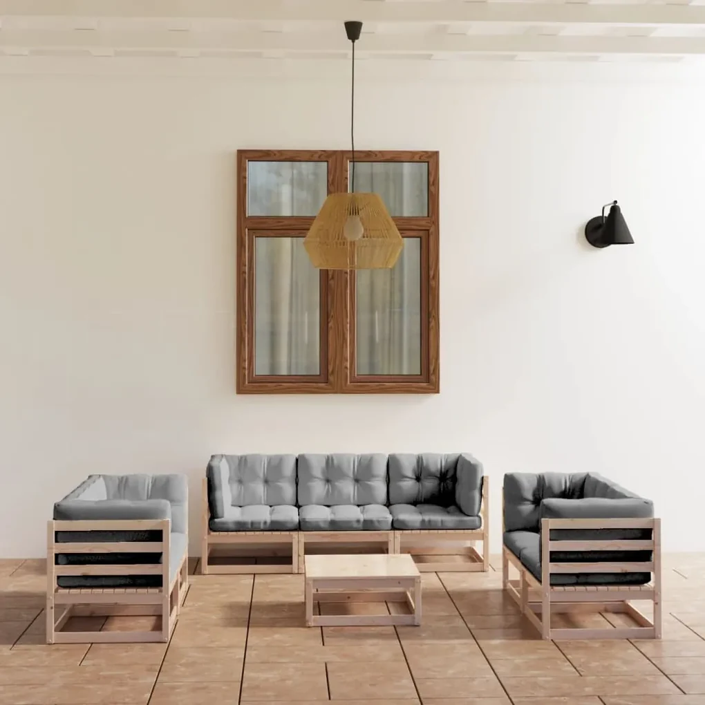 Set divani da giardino 8 pz con cuscini legno massello di pino