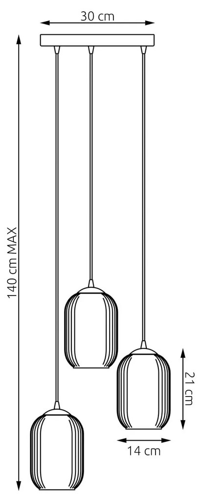 Lampadario 3 Luci Verdi Base Tonda In Acciaio Nero E Vetri Plissettati Fumè