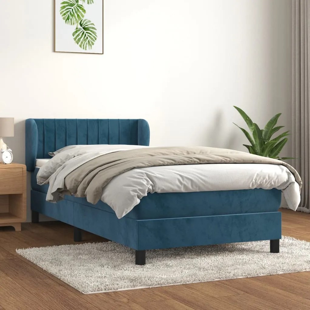 Giroletto A Molle Con Materasso Blu Scuro 90x190 Cm İn Velluto /
