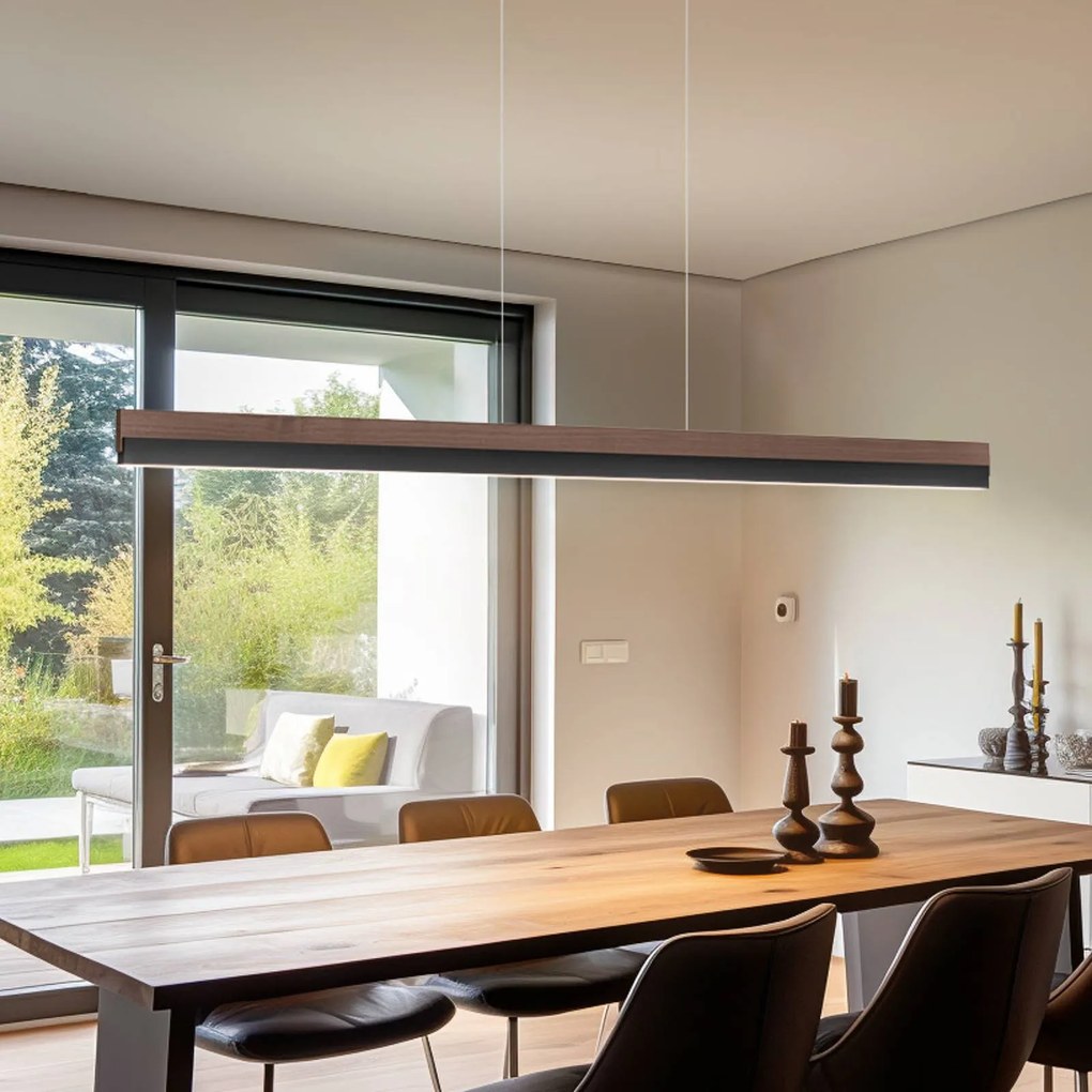 Lampada a sospensione Quitani LED Keijo, nero/noce, lunghezza 143 cm