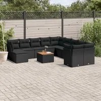 Set Divani da Giardino 12 pz con Cuscini Nero in Polyrattan 3223976